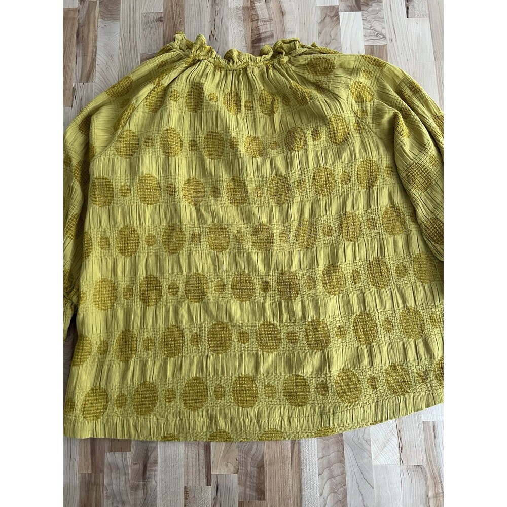 Umgee Women's 3/4 Sleeve Tunic Top Ruffle Textured Cotton Mustard Boho L - Picture 4 of 8